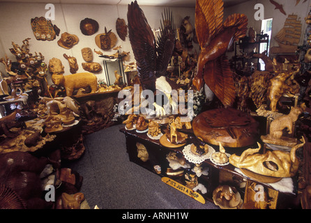 Qualicum Beach Local Handwerker, Holzschnitzer Paul Bourbeau Studio, Vancouver Island, British Columbia, Kanada. Stockfoto