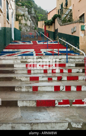 Union Jack-Flagge gemalt auf Schritte In Gibraltar Stockfoto