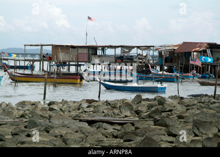 traditionelle, Fischer, Hütten, Boot, Häuser, Stelzen, Armut, Armen, Malaysia, Penang, Fischen, Angeln, Asien, Stockfoto