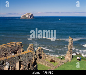 Tantallon Castle und dem Bass Rock, in der Nähe von North Berwick, East Lothian, Schottland, UK Stockfoto