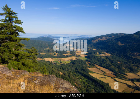 Blick vom Mount Maxwell, Salt Spring Island, blickte Tal nach Fulford Hafen, Britisch-Kolumbien, Kanada. Stockfoto