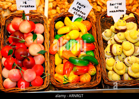 Marzipan La Boqueria-Markt Barcelona Spanien Stockfoto