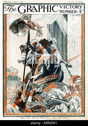 Grafischen Sieg Nummer 1918 der Alliierten St. Georg tötet den deutschen Drachen in dieser Waffenstillstand englischen Magazin-cover Stockfoto