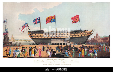 Der Launch von HMS Nelson 1814 in Woolwich Motoren in 1859 und 1867 nach Victoria Australien vorgestellt Stockfoto