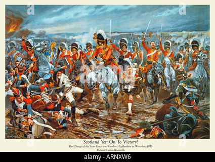 Schottland noch an Sieg die Ladung des Scots Greys und Gordon Highlanders in der Schlacht bei Waterloo 1815 Stockfoto