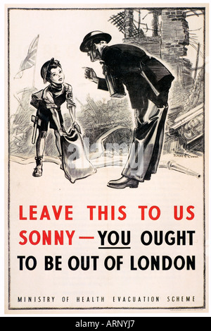 London Poster A britischen Ministerium für Evakuierung Krankenversicherung Plakat aus dem Jahr 1940 zu evakuieren Stockfoto