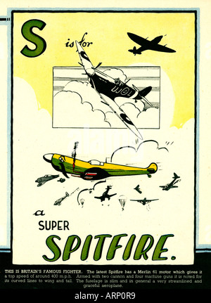 S steht für Spitfire 1943 englische Kriegszeit Alphabet Kinderbuch von Flugzeugen der ikonische britische Kämpfer Stockfoto