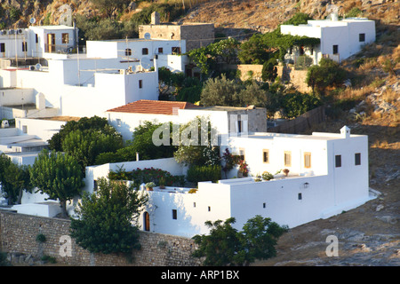 Blick über Lindos Stadt Rhodos Griechenland Stockfoto