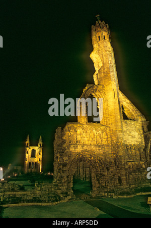 Ruinen der St. Andrews Kathedrale und nachts mit künstlicher Beleuchtung. St. Andrews, Fife, Schottland, Großbritannien. Stockfoto