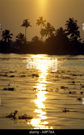 Sonnenuntergang am See Vembanad Kerala Indien in Südasien Stockfoto