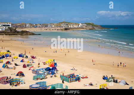 Blick vom Porthminster Strand Blick Richtung St Ives Hafen Cornwall Stockfoto