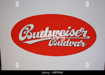 Logo der Brauerei Budweiser Bier, Budweis, Tschechische Republik, Europa. Foto: Willy Matheisl Stockfoto