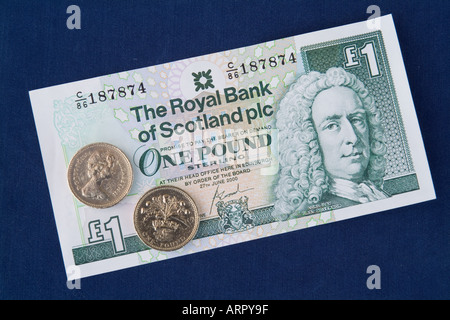 dh Royal Bank of Scotland MONEY SCOTLAND UK scottish One Pfund-Note Sterling Münzen Banknoten Geldmünze Banknoten Geldscheine Währung Stockfoto