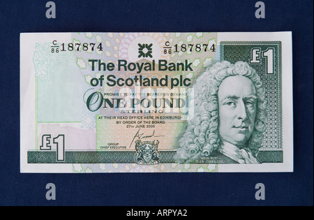 dh Royal Bank of Scotland MONEY SCOTLAND UK Scottish One Pfundnote Banknote 1 rbs Ausschneiden von Scheinen Stockfoto