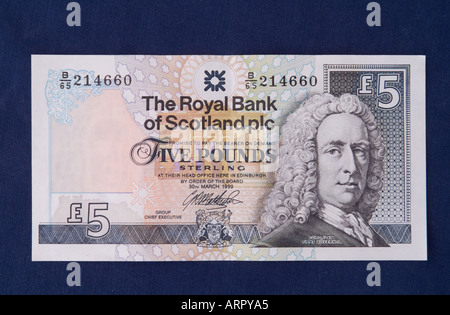 dh Royal Bank of Scotland MONEY SCOTLAND UK Scottish Five Pfundnote Banknote 5 rbs schneiden Pfund Stockfoto