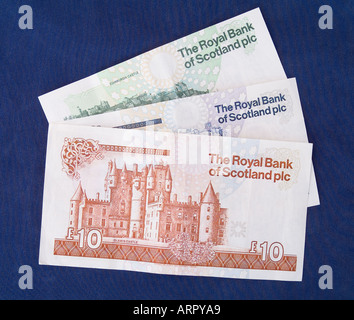 dh Royal Bank of Scotland MONEY SCOTLAND UK Scottish Money Eine fünf 10 Pfund Banknote auf der Rückseite der rbs-Banknote Banknoten