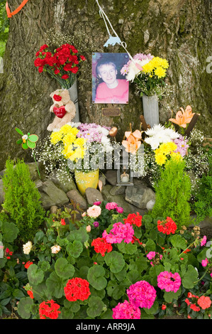 ein am Straßenrand Denkmal für ein Auto-Absturz-Opfer, Windermere, Cumbria, UK Stockfoto