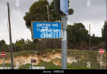Israel Jerusalem Talpiot Misrach Nachbarschaft Straße Hinweisschild der UNO Hauptsitz Stockfoto