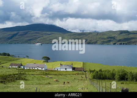 dh LOCH BROOM ROSS CROMARTY Scotland Croft Field CalMac Fähre highland isolierte Landschaft großbritannien wester ross Shire scottish Highlanders Farm Haus Stockfoto