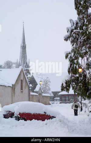 Schneefall in Braemar Stockfoto