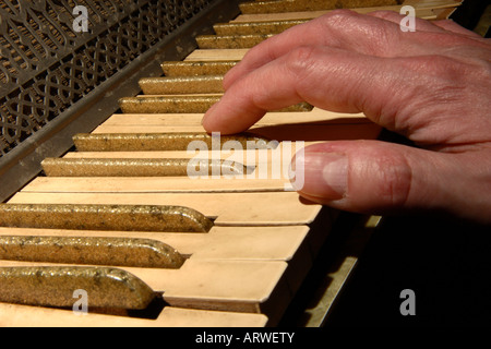 Hand eine Akkordeon-Keyboard zu spielen. Stockfoto