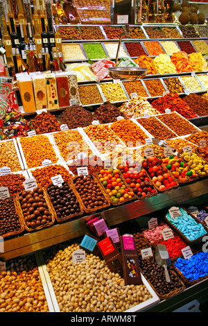 Bonbons La Boqueria-Markt Barcelona Spanien Stockfoto