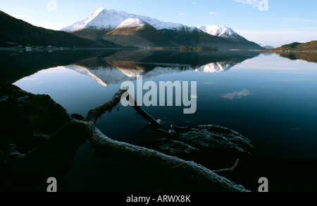 schneebedeckte Berge in Glen Coe Highlands Schottland United Kingdom of Great Britain Stockfoto