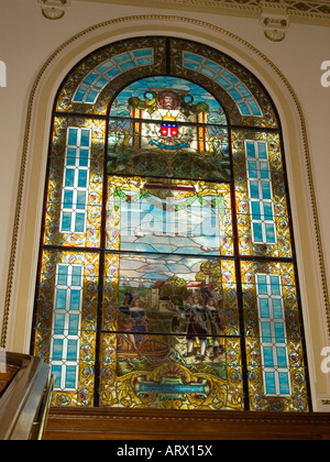 Ein Glasfenster in der Nationalversammlung Nationale Grande Allee in Quebec City, Kanada Stockfoto