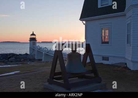 Warnsignal bei Marshall Point Lighthouse, Port Clyde in der Nähe von Rockland Maine Stockfoto