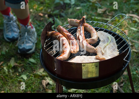 Sommer-Picknick, grillen Würstchen im freien Stockfoto