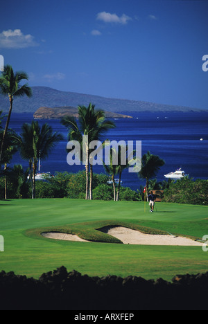 Das schöne 8. Loch im Wailea Gold-Kurs im Wailea Resort an der Südküste der Insel Maui Stockfoto