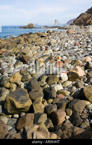 Teneriffa Almáciga in der Anaga Bezirk Nord Osten Halbinsel mit Punto de Los Roquetas und Roques de Anaga Stockfoto