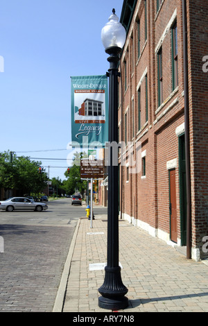 Straße Lampost und Banner außerhalb der Wright Brüder Cycle Shop in Dayton Ohio. Stockfoto