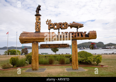 Schild am Stadt Vorland Willkommen in Port Hardy Vancouver Insel, Kanada Stockfoto