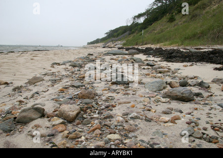 Die felsigen und sandigen Ufer am Monomoy National Wildlife Refuge, Chatham, Massachusetts. Stockfoto