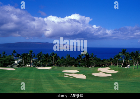 Wailea Emerald Loch Nummer 18, entworfen von Robert Trent Jones II auf Maui Stockfoto