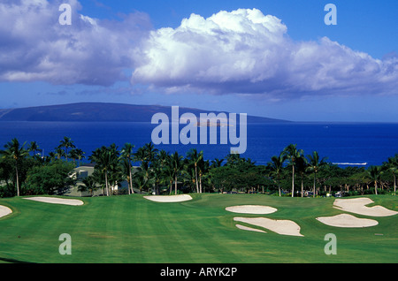 Loch Nr. 18 des Golfplatzes auf Maui Wailea Emerald Stockfoto