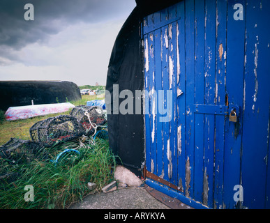 Detail umgedrehten Boot als Schuppen Lindisfarne Northumberland UK Stockfoto