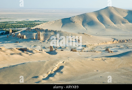 Tal der Gräber von der arabischen Burg Qalaat Ibn Maan, mit Blick auf Palmyra, Zentrum von Syrien, Naher Osten. DSC 5788 Stockfoto