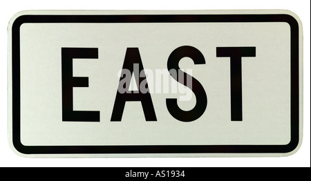 Osten Straßenschild Silhouette auf weißem Hintergrund Stockfoto