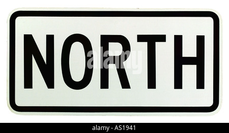 Richtung Norden Straßenschild silhouetted auf weißem Hintergrund Stockfoto