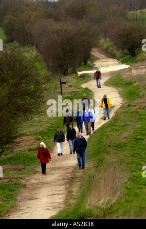 Gruppe von Wanderern zu Fuß auf die Ridgeway National Trail Byway in Berkshire England UK Stockfoto