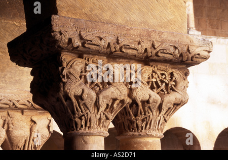 Santo Domingo de Silos, Kloster, Kapitell Im Kreuzgang Stockfoto