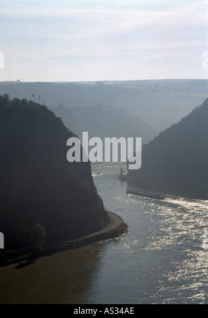 Sankt Goarshausen, Loreleyfelsen, Blick von der Linken Rheinseite Stockfoto