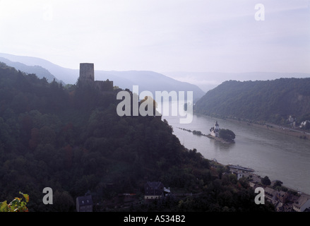 Kaub Pfalzgrafenstein Und Burg Gutenfels, Blick von der Ausgangspunkt Rheinseite Stockfoto