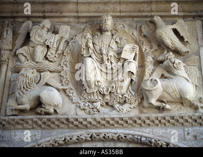 Carrion de Los Condes, Kirche Santiago, Relief von 1160 Stockfoto