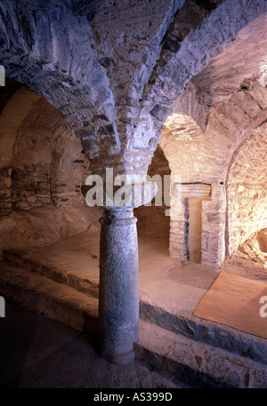 Saint-Martin-de-Canigou, Abtei, Unterkirche, Chorapsiden Mit Freistehender Und Ummantelter Säule Stockfoto