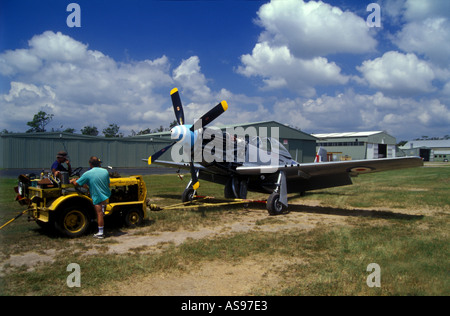 P51 Mustang repariert in Caboolture Flugplatz Queensland Australien Merlin V12 motor RAAF Royal Australian Air Force Kennzeichnung Stockfoto