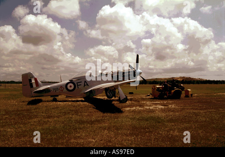 P51 Mustang repariert in Caboolture Flugplatz Queensland Australien Merlin V12 motor RAAF Royal Australian Air Force Kennzeichnung Stockfoto