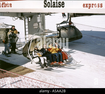 Abrechnung auf einem Sessellift in Val d ' Isere Haute Savoie Frankreich Stockfoto